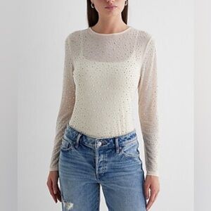 NWT Express rhinestone mesh fitted long sleeved top.